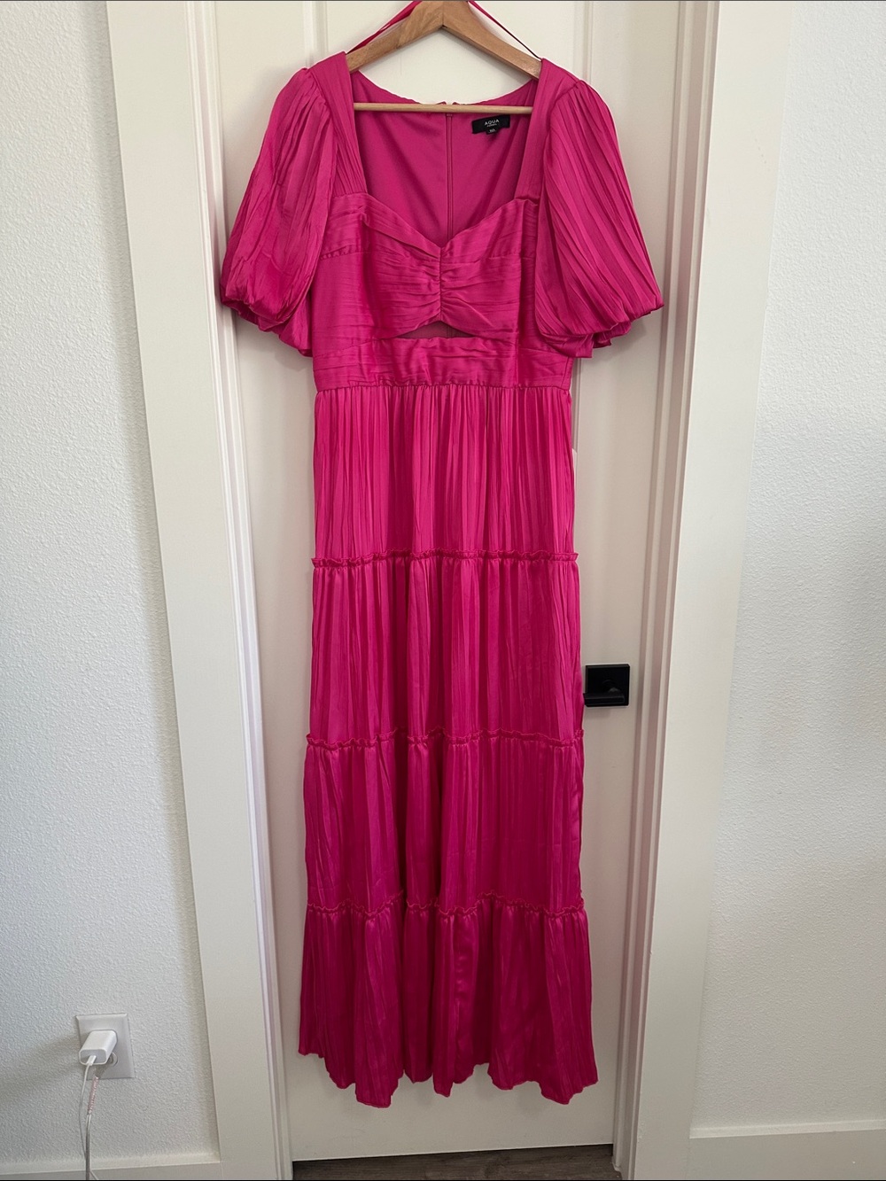 Aqua Vibrant Fuchsia Pleated Tiered Maxi Dress